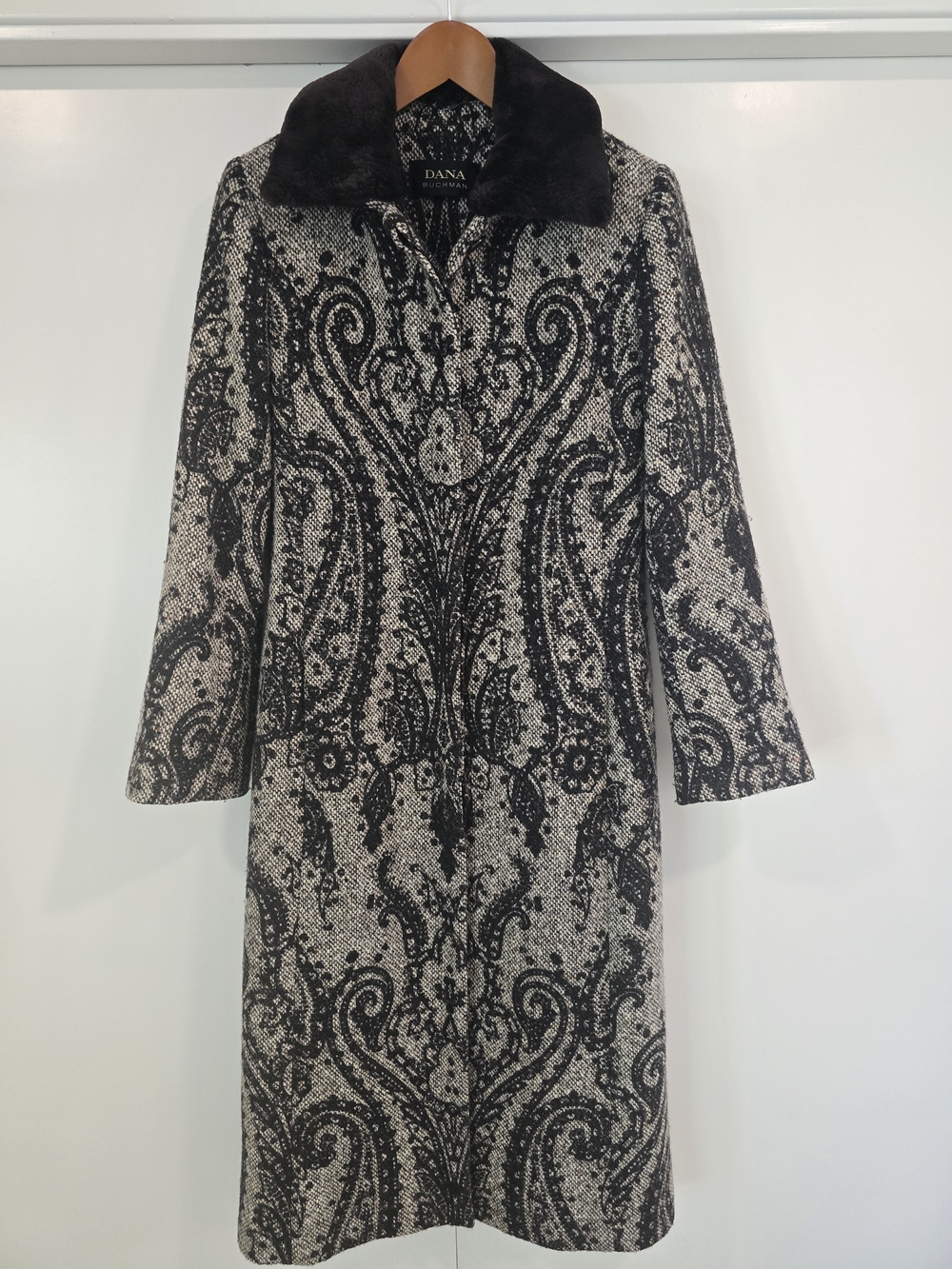 Vintage Dana Buchman Brown and Cream Paisley Long Dress Coat